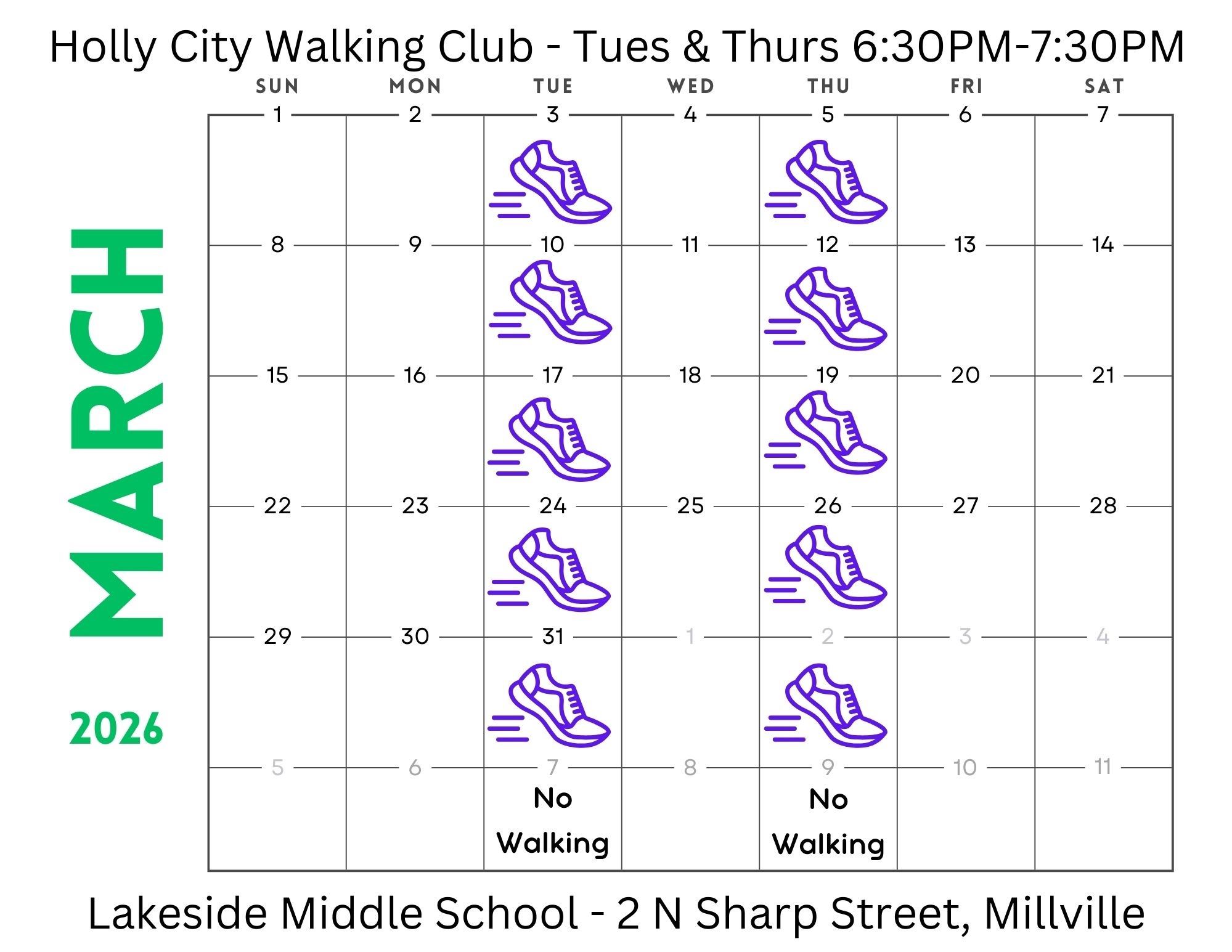 Walking Club Calendars march 2026